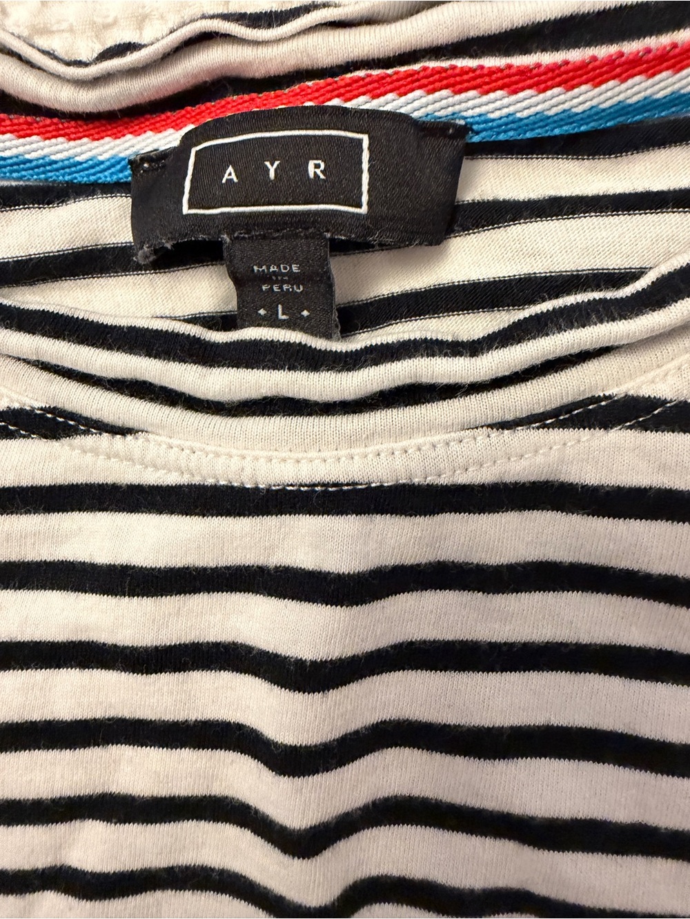 AYR Black & White Striped Crew Tee with Contrast Trim